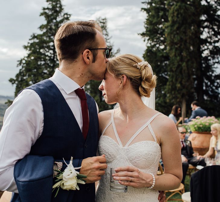 Destination wedding in Italy. Featuring RMW The List recommended suppliers Wiskow &amp; White and Red on Blonde. Rue de Seine wedding gown with deep red chianti bridesmaid Rewritten dresses.