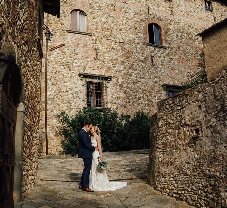 Married in Italy. Destination wedding in Italy. Featuring RMW The List recommended suppliers Wiskow &amp; White and Red on Blonde. Rue de Seine wedding gown with deep red chianti bridesmaid Rewritten dresses.