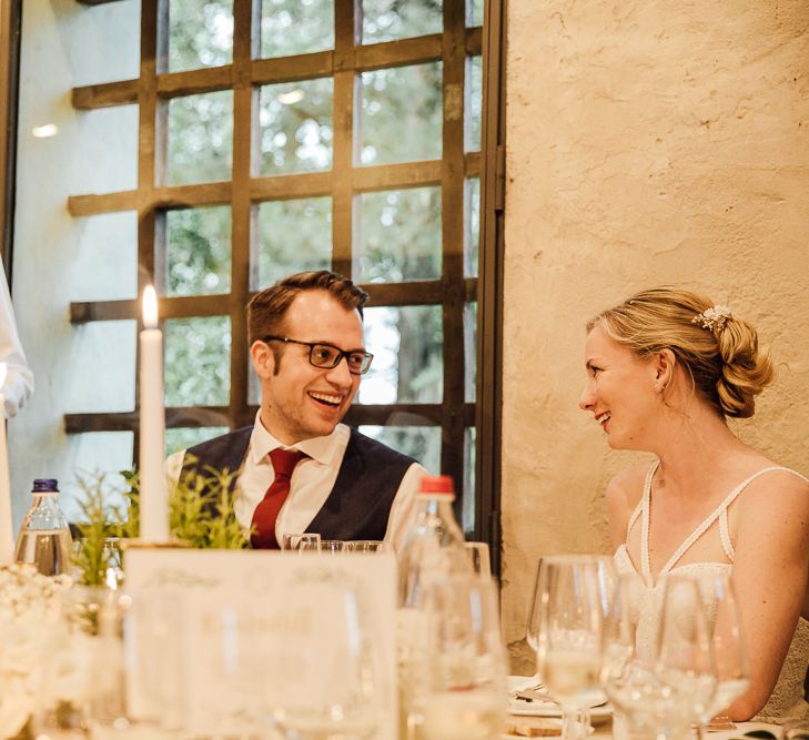 Toasts. Destination wedding in Italy. Featuring RMW The List recommended suppliers Wiskow &amp; White and Red on Blonde. Rue de Seine wedding gown with deep red chianti bridesmaid Rewritten dresses.