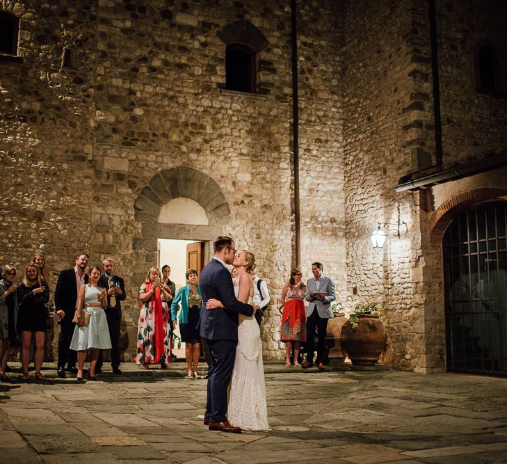 Destination wedding in Italy. Featuring RMW The List recommended suppliers Wiskow &amp; White and Red on Blonde. Rue de Seine wedding gown with deep red chianti bridesmaid Rewritten dresses.