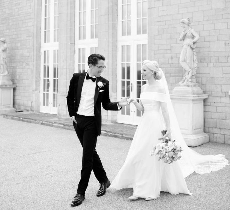 Black and white bride and groom portrait by White Stag Wedding Photography