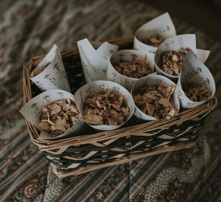 Sheet Music Confetti Cones Filled with Dried Petal Confetti