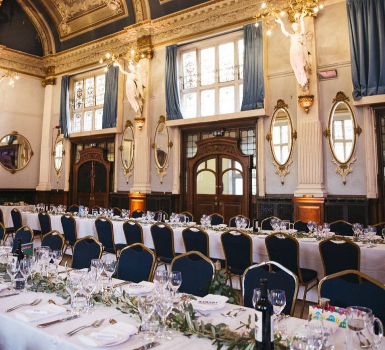 London Town Hall reception with vintage glamour decor