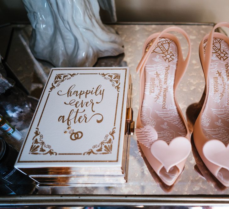 Vivienne Westwood Melissa Shoes | Edison Bulb Floral Installation at Kingsthorpe Lodge Barn Wedding | Johnny Dent Photography