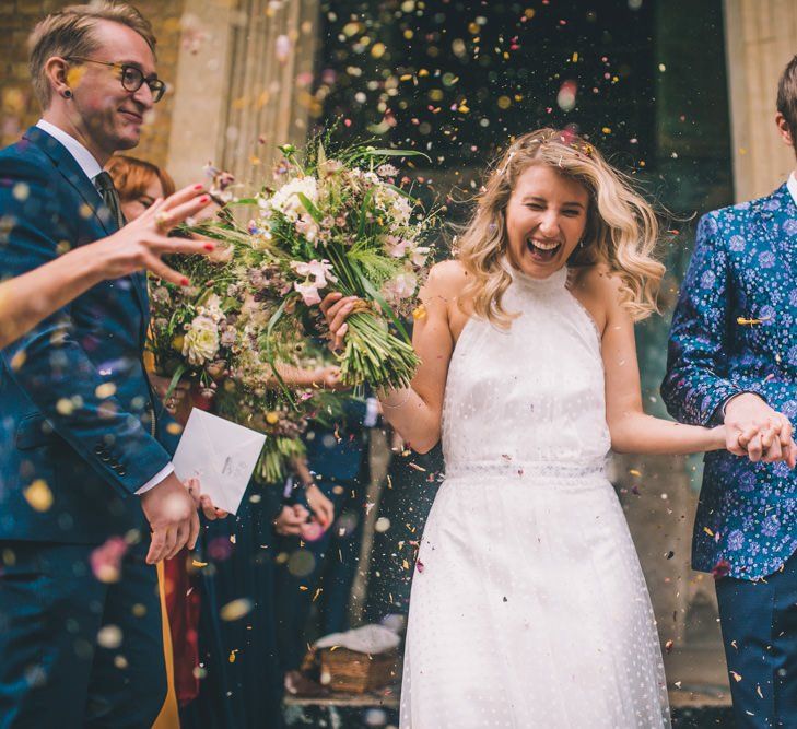 Confetti Exit With Bride In Bridal Trainers