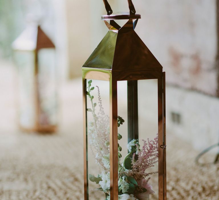 Lantern Decor For Wedding // Larkspur &amp; Delphinium Wedding Flowers Elmore Court Gloucestershire Bride Pronovias Calligraphy Pale Press Flowers By The Rose Shed Images David Jenkins