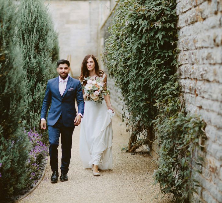 Pronovias Bride // Larkspur &amp; Delphinium Wedding Flowers Elmore Court Gloucestershire Bride Pronovias Calligraphy Pale Press Flowers By The Rose Shed Images David Jenkins