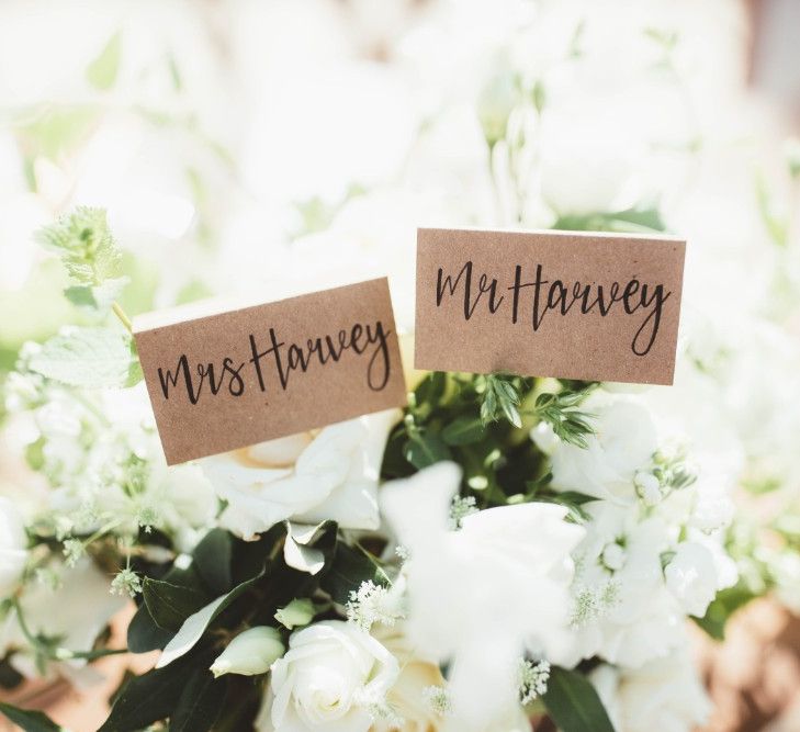 Place Setting | Calligraphy Name Cards | Quintessential English Country Wedding in Glass Marquee at Family Home | Maryanne Weddings Photography