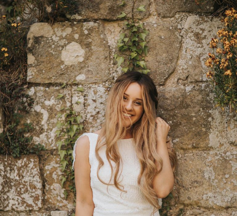 Boho Bride in Lace Dress and Wavy Hair