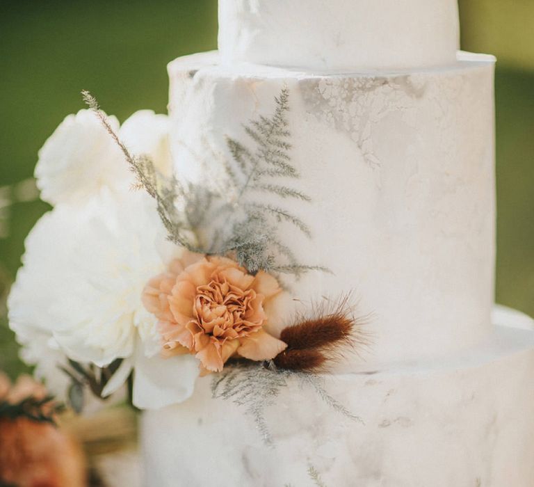 Three Tier Marble Wedding Cake with Flower Decor