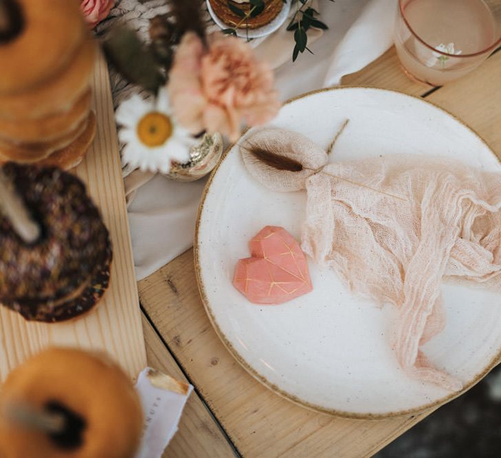 Place Setting with Geometric Heart Favours