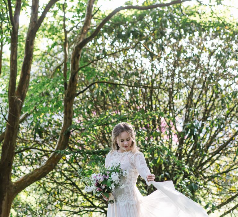 Bride in Rock The Frock Bridal Gown via The Wedding Hub | Timeless English Country Garden Inspiration at Boconnoc House and Estate in Cornwall, Styled by On Serpentine Shores | Debs Alexander Photography