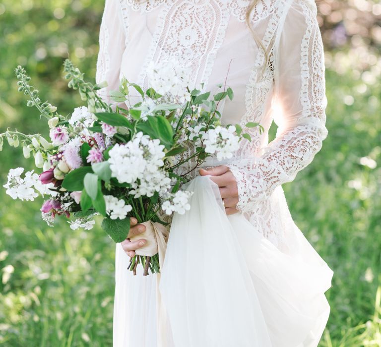 Beautiful Bride in Rock The Frock Bridal Gown via The Wedding Hub | The Garden Gate Flower Company Wedding Bouquet | Timeless English Country Garden Inspiration at Boconnoc House and Estate in Cornwall, Styled by On Serpentine Shores | Debs Alexander Photography