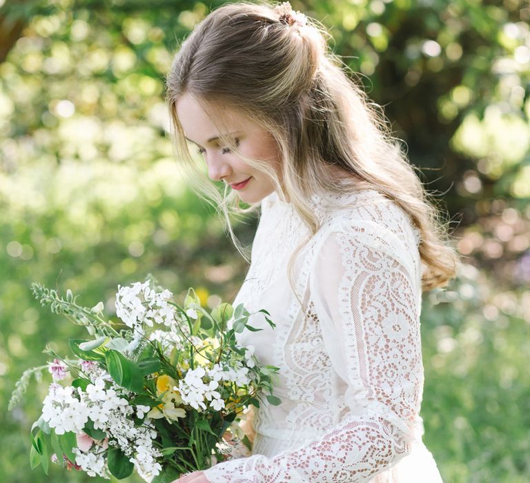 Beautiful Bride in Rock The Frock Bridal Gown via The Wedding Hub | The Garden Gate Flower Company Wedding Bouquet | Timeless English Country Garden Inspiration at Boconnoc House and Estate in Cornwall, Styled by On Serpentine Shores | Debs Alexander Photography