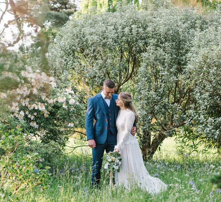 Bride in Rock The Frock Bridal Gown via The Wedding Hub | Groom in Navy Blue Wool Three Piece Suit The Vintage Suit Hire Company | Timeless English Country Garden Inspiration at Boconnoc House and Estate in Cornwall, Styled by On Serpentine Shores | Debs Alexander Photography