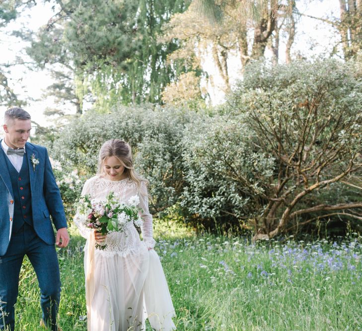 Bride in Rock The Frock Bridal Gown via The Wedding Hub | Groom in Navy Blue Wool Three Piece Suit The Vintage Suit Hire Company | Timeless English Country Garden Inspiration at Boconnoc House and Estate in Cornwall, Styled by On Serpentine Shores | Debs Alexander Photography