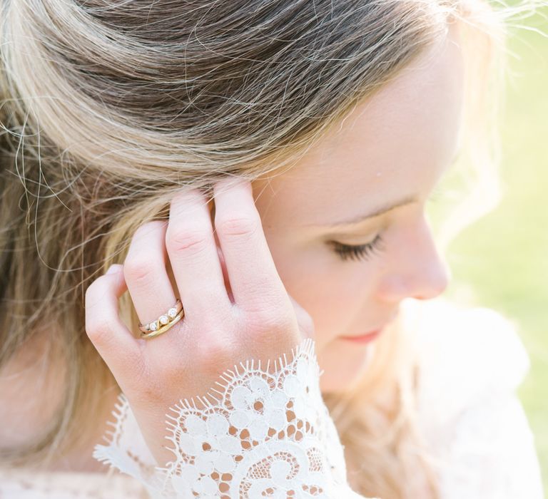 Beautiful Bride in Lace Long Sleeve Rock The Frock Bridal Gown via The Wedding Hub | Emily Nixon  Wedding Jewellery | Timeless English Country Garden Inspiration at Boconnoc House and Estate in Cornwall, Styled by On Serpentine Shores | Debs Alexander Photography