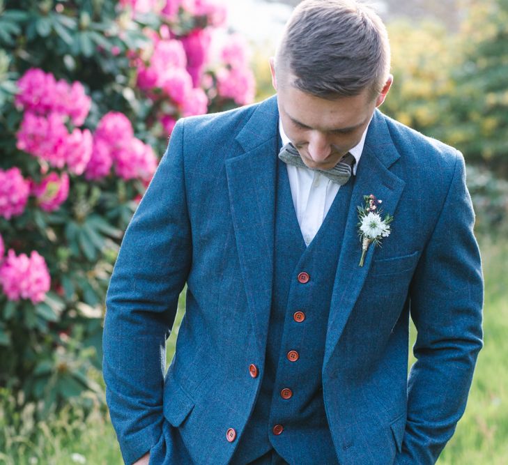 Groom in Navy Blue Wool Three Piece Suit by The Vintage Suit Hire Company via The Wedding Hub | Timeless English Country Garden Inspiration at Boconnoc House and Estate in Cornwall, Styled by On Serpentine Shores | Debs Alexander Photography