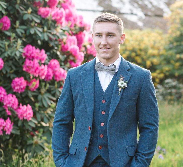 Groom in Navy Blue Wool Three Piece Suit by The Vintage Suit Hire Company via The Wedding Hub | Timeless English Country Garden Inspiration at Boconnoc House and Estate in Cornwall, Styled by On Serpentine Shores | Debs Alexander Photography