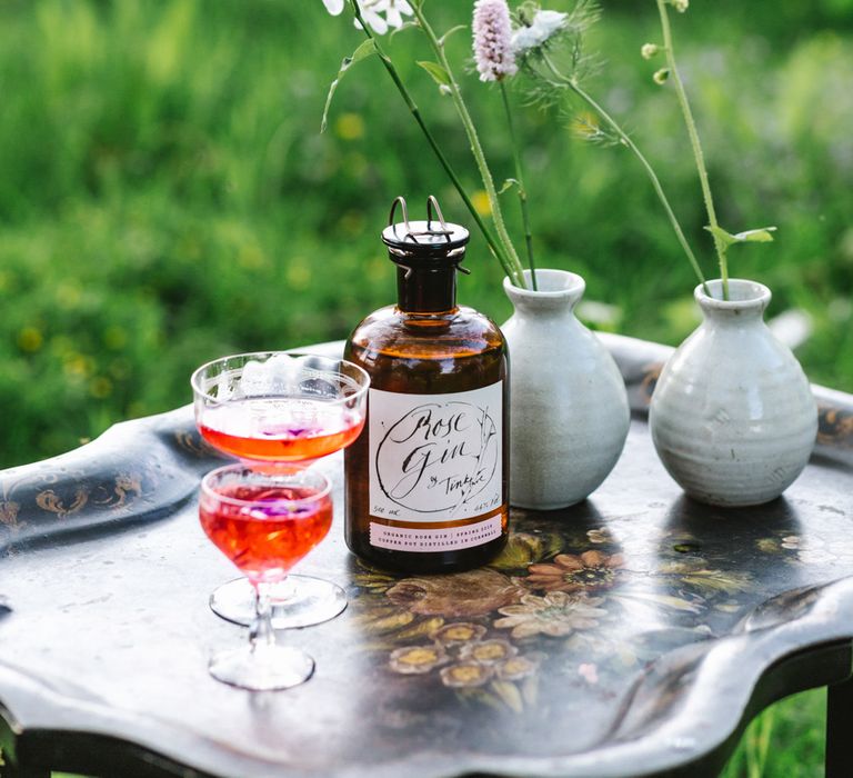 Tinkture 'Rose' Gin Station | Timeless English Country Garden Inspiration at Boconnoc House and Estate in Cornwall, Styled by On Serpentine Shores | Debs Alexander Photography