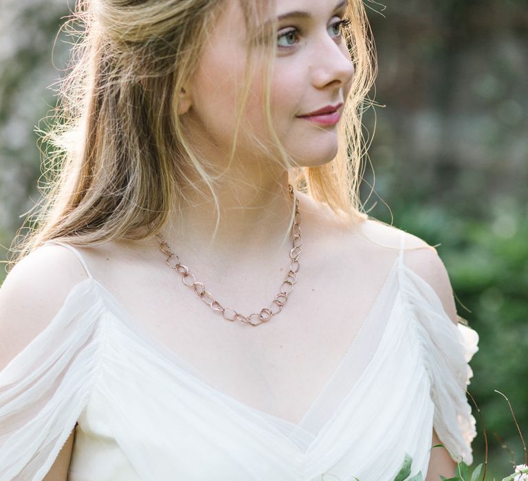 Bride in Bardot Shoulder Rock The Frock Bridal Gown via The Wedding Hub | Timeless English Country Garden Inspiration at Boconnoc House and Estate in Cornwall, Styled by On Serpentine Shores | Debs Alexander Photography