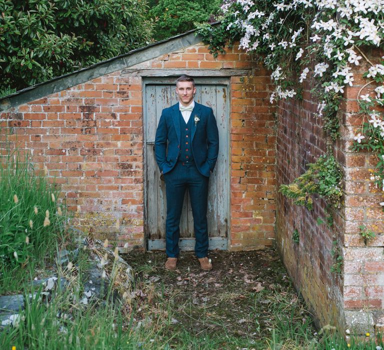 Groom in Navy Blue Wool Three Piece Suit The Vintage Suit Hire Company via The Wedding Hub | Timeless English Country Garden Inspiration at Boconnoc House and Estate in Cornwall, Styled by On Serpentine Shores | Debs Alexander Photography