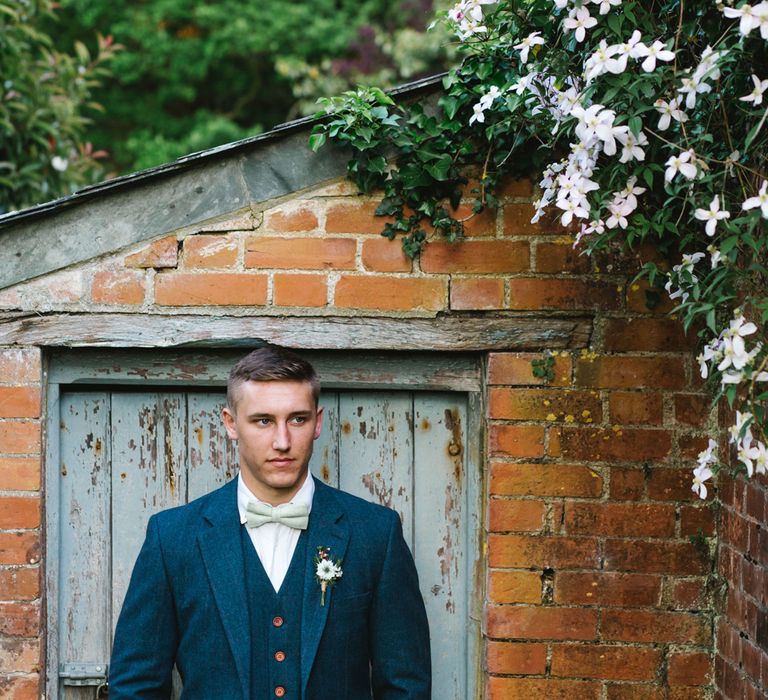 Groom in Navy Blue Wool Three Piece Suit The Vintage Suit Hire Company via The Wedding Hub | Timeless English Country Garden Inspiration at Boconnoc House and Estate in Cornwall, Styled by On Serpentine Shores | Debs Alexander Photography