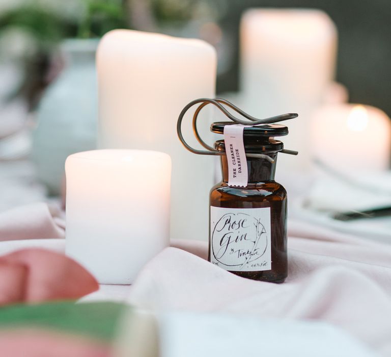 Tinkature Rose Gin Wedding Favour | Timeless English Country Garden Inspiration at Boconnoc House and Estate in Cornwall, Styled by On Serpentine Shores | Debs Alexander Photography