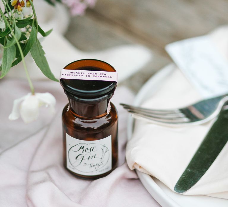 Tinkture 'Rose' Gin Favours |  | Timeless English Country Garden Inspiration at Boconnoc House and Estate in Cornwall, Styled by On Serpentine Shores | Debs Alexander Photography