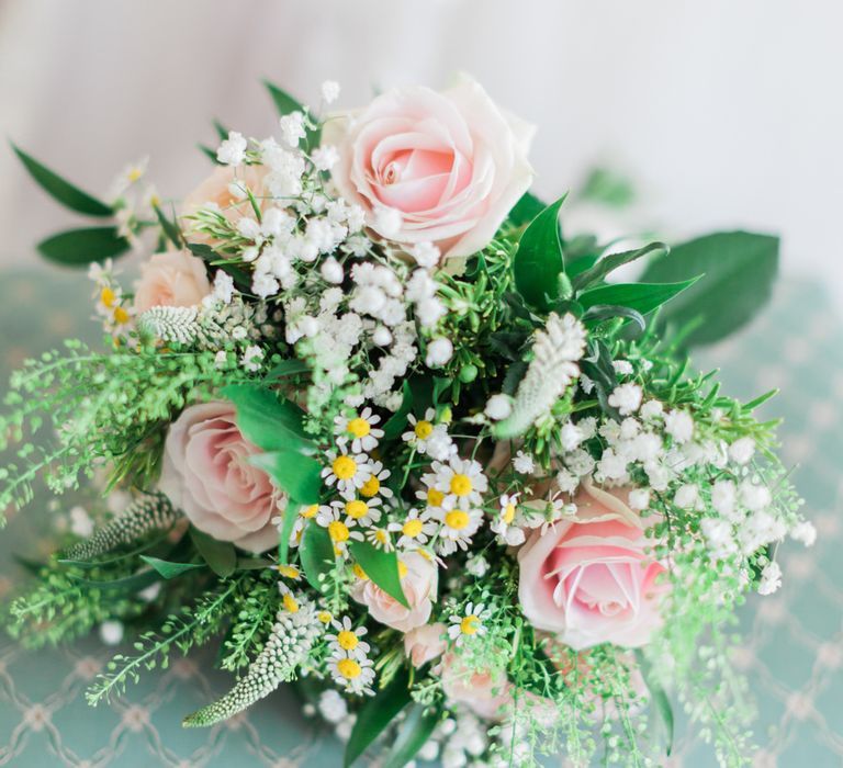 Pink, White &amp; Foliage Country Flower Bouquet | Pink ASOS Bridesmaid Dresses | Pink &amp; White At Home Marquee Wedding by Pretty Creative Styling | Jo Bradbury Photography