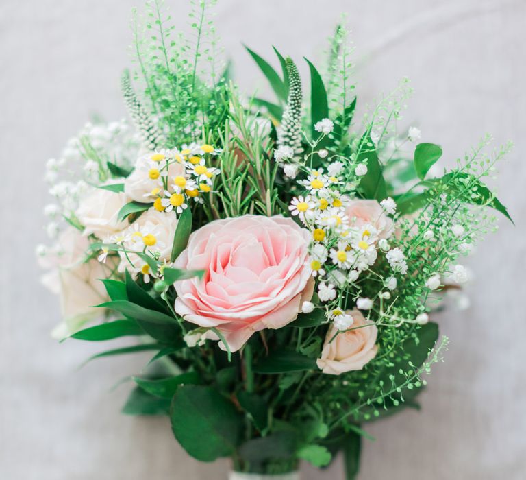 Pink, White &amp; Foliage Country Flower Bouquet | Pink ASOS Bridesmaid Dresses | Pink &amp; White At Home Marquee Wedding by Pretty Creative Styling | Jo Bradbury Photography