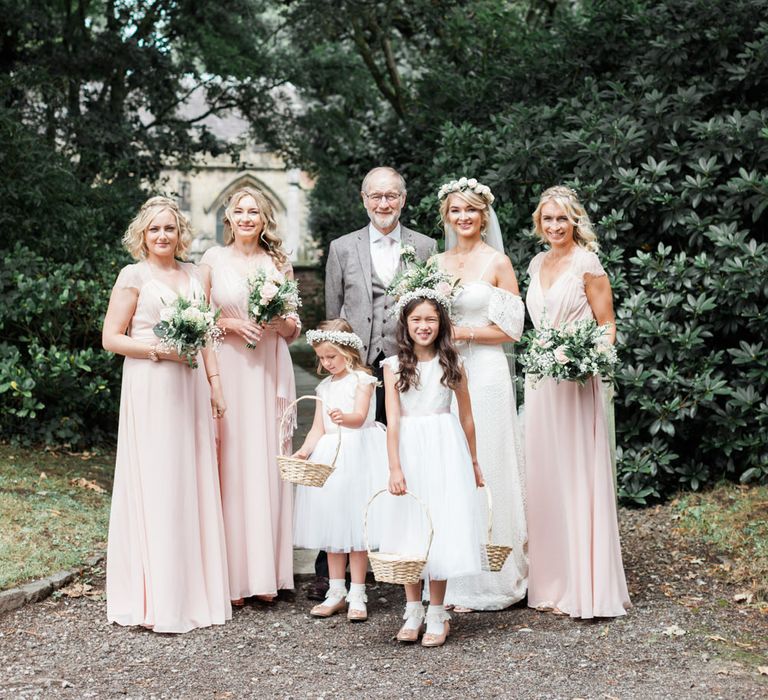 Bridal Party | Pink ASOS Bridesmaid Dresses |Bride in Felicity Cooper Bridal Gown | Pink &amp; White At Home Marquee Wedding by Pretty Creative Styling | Jo Bradbury Photography