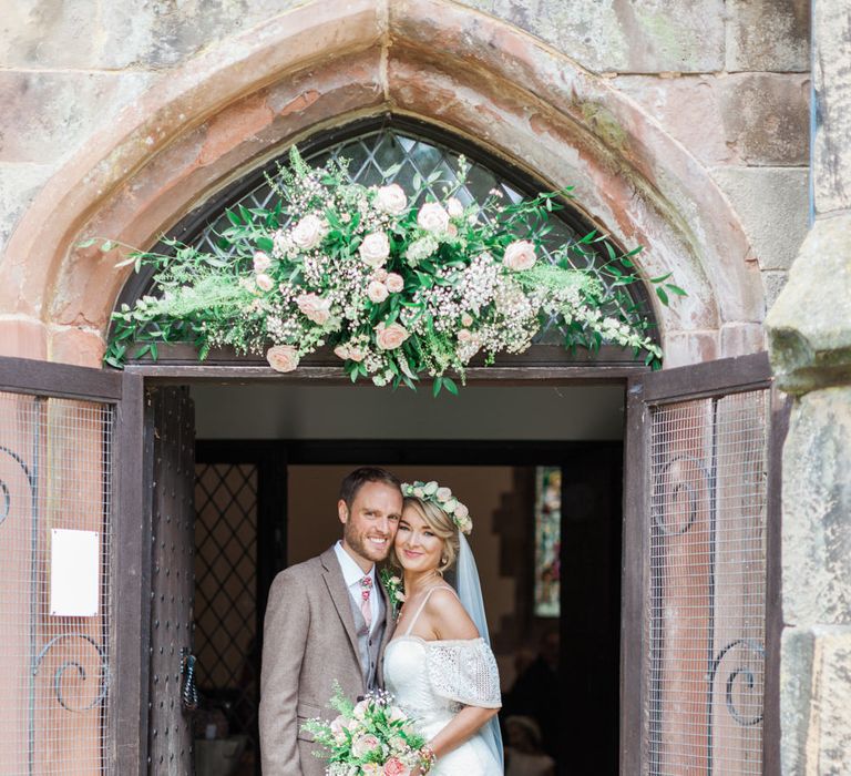 Bride in Bespoke Felicity Cooper Bridal Gown | Groom in Tween Waistcoat &amp; Blazer | Pink ASOS Bridesmaid Dresses | Pink &amp; White At Home Marquee Wedding by Pretty Creative Styling | Jo Bradbury Photography