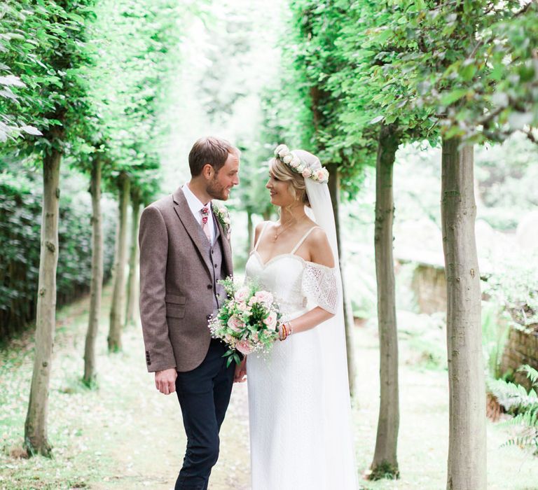 Bride in Bespoke Felicity Cooper Bridal Gown | Groom in Tween Waistcoat &amp; Blazer | Pink ASOS Bridesmaid Dresses | Pink &amp; White At Home Marquee Wedding by Pretty Creative Styling | Jo Bradbury Photography