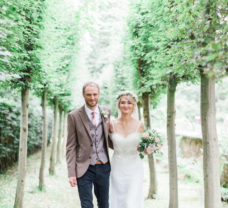 Bride in Bespoke Felicity Cooper Bridal Gown | Groom in Tween Waistcoat &amp; Blazer | Pink ASOS Bridesmaid Dresses | Pink &amp; White At Home Marquee Wedding by Pretty Creative Styling | Jo Bradbury Photography