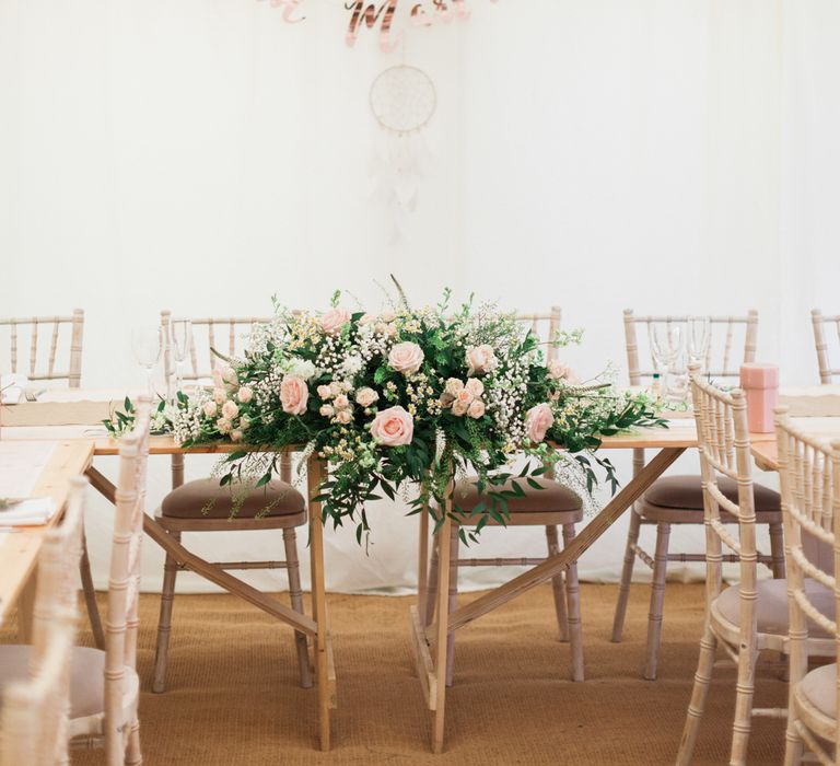 Top Table Wedding Flowers | Pink &amp; White At Home Marquee Wedding by Pretty Creative Styling | Jo Bradbury Photography