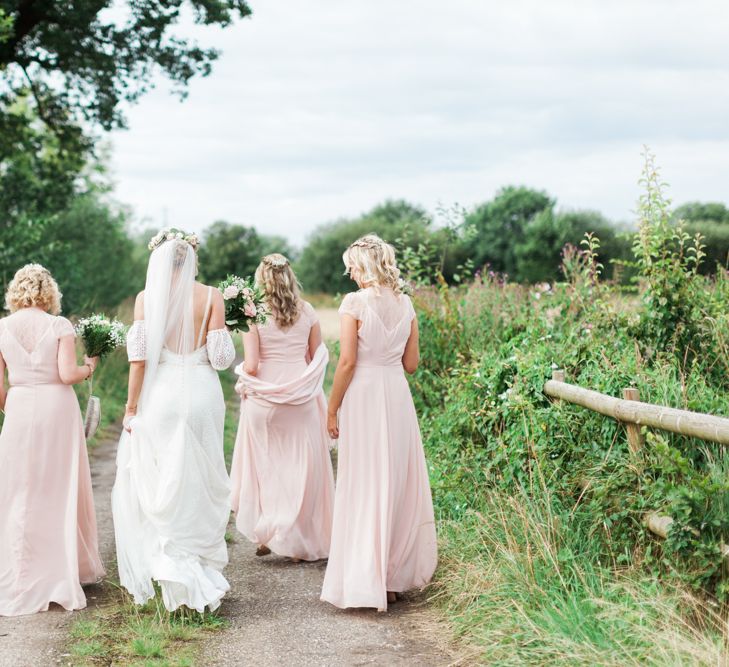 Bridal Party | Pink ASOS Bridesmaid Dresses |Bride in Felicity Cooper Bridal Gown | Pink &amp; White At Home Marquee Wedding by Pretty Creative Styling | Jo Bradbury Photography