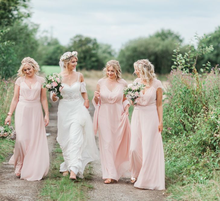 Bridal Party | Pink ASOS Bridesmaid Dresses |Bride in Felicity Cooper Bridal Gown | Pink &amp; White At Home Marquee Wedding by Pretty Creative Styling | Jo Bradbury Photography