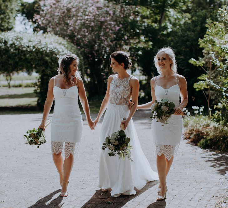 Bridal Party | White Bridesmaid Dresses | Bride in Elbeth Gillis Couture Bridal Gown | Destination Wedding at The Modern Heirloom at Overgaauw Wine Estate in South Africa | Fiona Clair Photography