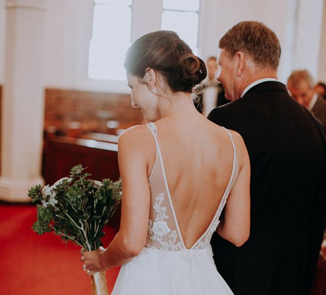 Bridal Entrance in Elbeth Gillis Couture Bridal Gown | Destination Wedding at The Modern Heirloom at Overgaauw Wine Estate in South Africa | Fiona Clair Photography