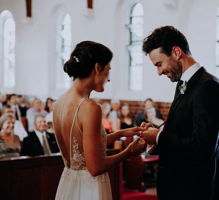 Wedding Ceremony | Bride in Elbeth Gillis Couture Bridal Gown | Groom in Hugo Boss Suit | Destination Wedding at The Modern Heirloom at Overgaauw Wine Estate in South Africa | Fiona Clair Photography