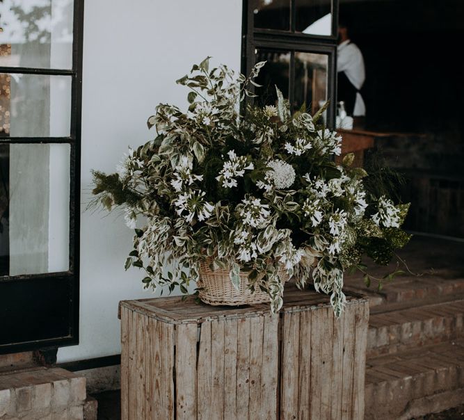 White &amp; Green Floral Arrangement | Destination Wedding at The Modern Heirloom at Overgaauw Wine Estate in South Africa | Fiona Clair Photography