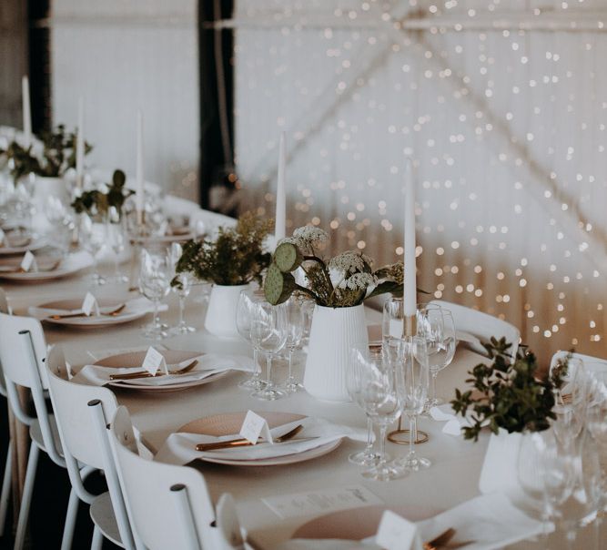 Fairy Lights Backdrop | Elegant White &amp; Green Reception | Destination Wedding at The Modern Heirloom at Overgaauw Wine Estate in South Africa | Fiona Clair Photography