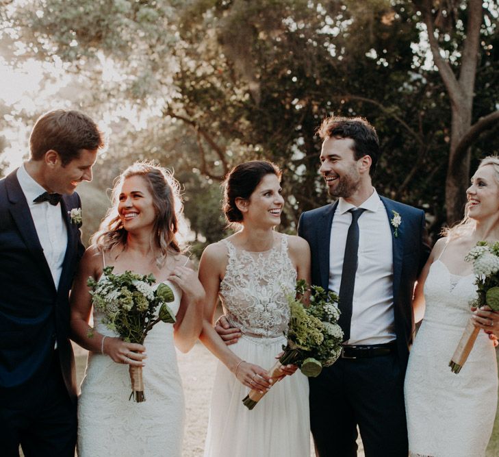 Bride in Elbeth Gillis Couture Bridal Gown | Bridesmaids in White Dresses | Groom in Hugo Boss Suit | Destination Wedding at The Modern Heirloom at Overgaauw Wine Estate in South Africa | Fiona Clair Photography