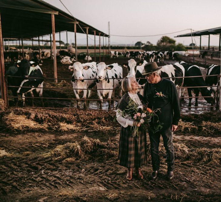 golden wedding anniversary portrait on a cattle farm