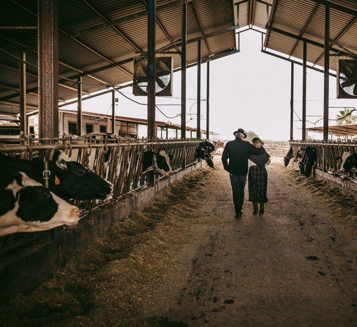 golden wedding anniversary portrait at a Cattle barn