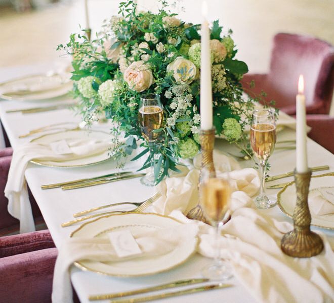 Gold plates from Elsie Florence | Fairytale Opulence at Charlton House, Somerset | Fine Art Film Photography by Liz Baker | Luxe Florist Fleur Provocateur.