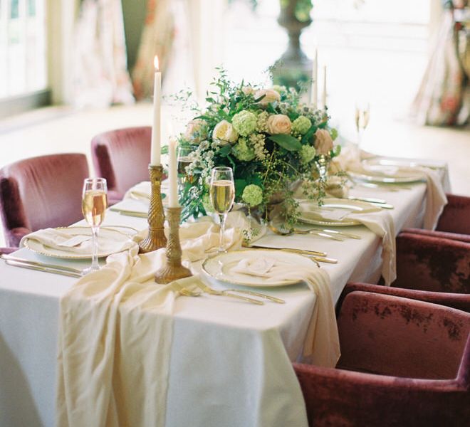 Gold plates from Elsie Florence | Fairytale Opulence at Charlton House, Somerset | Fine Art Film Photography by Liz Baker | Luxe Florist Fleur Provocateur.