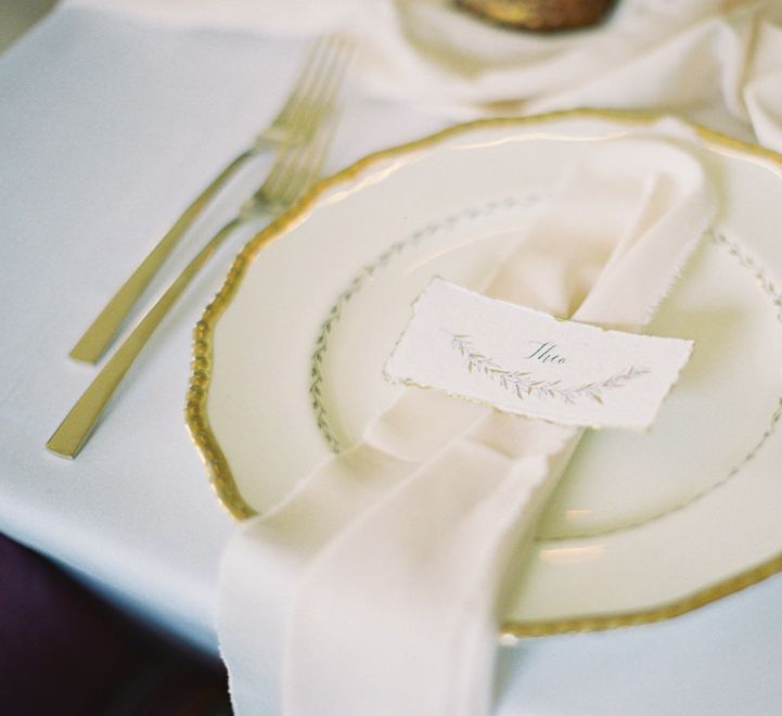 Gold plates from Elsie Florence | Stationery by Samantha Geen Designs | Fairytale Opulence at Charlton House, Somerset | Fine Art Film Photography by Liz Baker | Luxe Florist Fleur Provocateur.