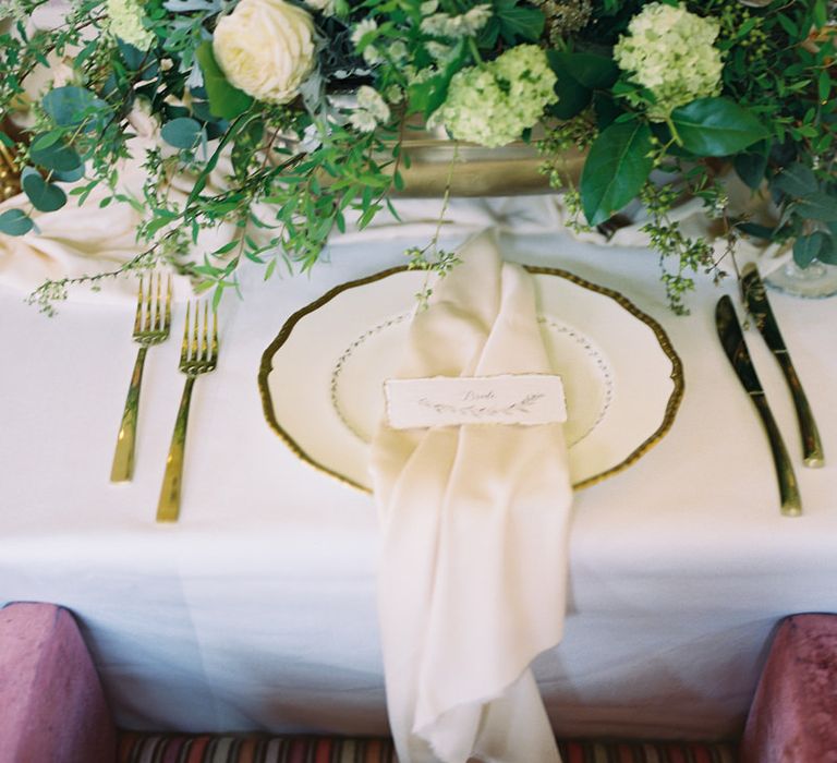 Gold plates from Elsie Florence | Fairytale Opulence at Charlton House, Somerset | Fine Art Film Photography by Liz Baker | Luxe Florist Fleur Provocateur.